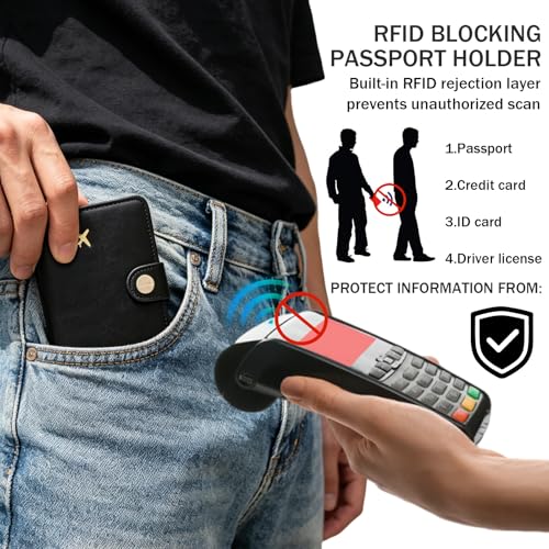 Passport Holder RFID Blocking Travel Wallet (Black)
