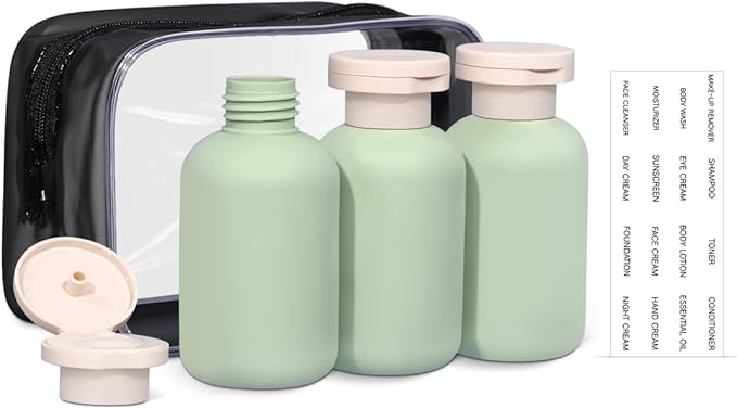 ASEVAT3.4oz 3Pcs Green Plastic Refillable Travel Shampoo and Conditioner by ASEVAT