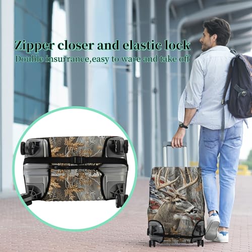 Luggage Cover Suitcase Protector + Tag (Camo Deer Flag / S)