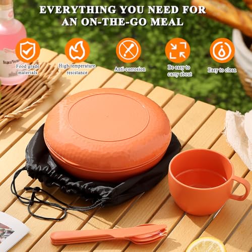 6 Piece Camping Mess Kit with Bowl (1.Orange)