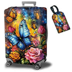 Suitcase Protector Plus 1 Luggage Tag (Colorful Rose Butterfly / L)