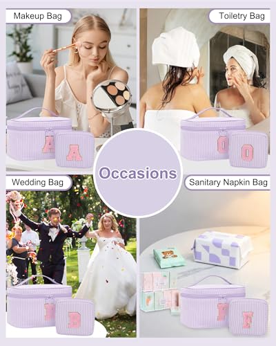 Personalized Initial Makeup Bag for Women Teen Girls (Purple)