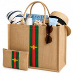 Large Beach Bag Jute Woven Red and Green and Black Stripe (Red-green-black)