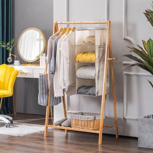 Hanging Closet Organizer and Storage for Clothes (4-SHELF / Beige)