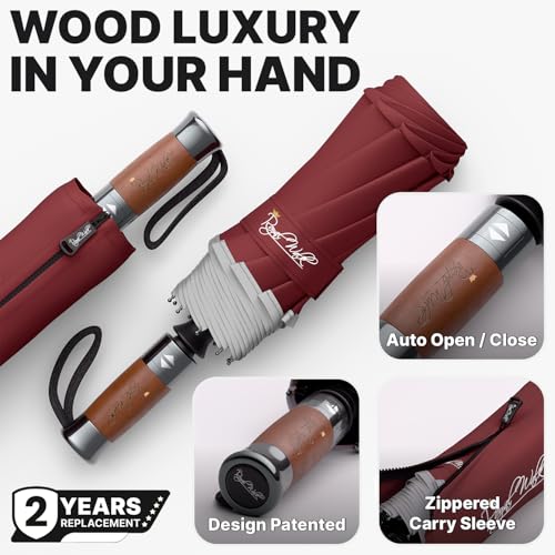 Compact Travel Umbrella for Rain (Dark Red)