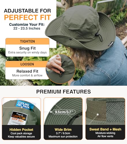 Safari Hat for Men Sun Hats for Women UV Protection UPF 50+ Fishing (Army Green Standard 1 Pack / Safari)