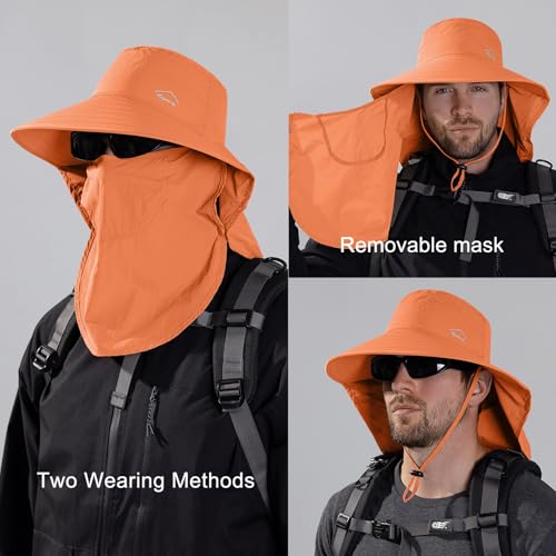 Sun Hat for Men Women with Neck Flap (6 3/4-6 7/8 / 1pack-style2-orange (With Face Cover))