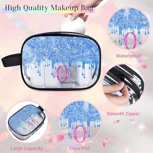 Personalized Travel Transparent Cosmetic Bag Waterproof Makeup Bags (Water Blue)