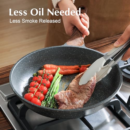 Nonstick Frying Pan Skillet with Lid (Gray Granite / 12.5 Inch)