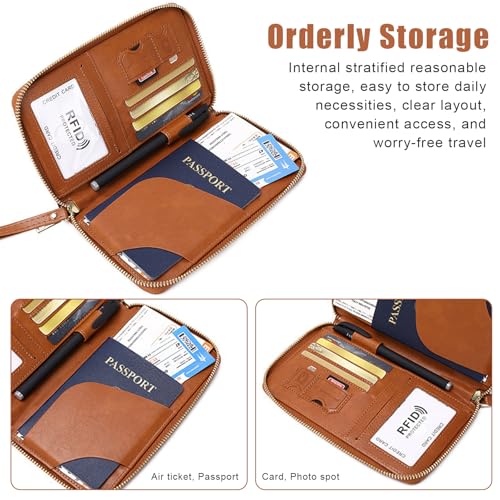 Multi Function RFID Travel Passport Wallet with Phone Pocket (Pink)