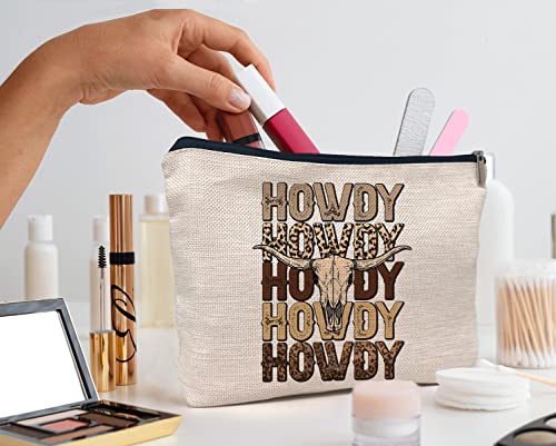 Retro Western Leopard Cow Skull Howdy Decor Makeup Bag (western3)