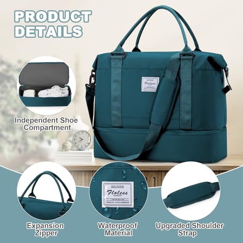 Large Travel Duffle Bag Expandable Carry On Weekender for Women 18x14x8 (A56-PeacockBlue / XX-large)