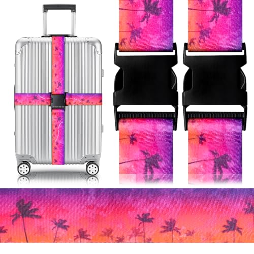 Luggage Straps for Suitcases Adjustable Travel Belt (Purple-red tree)