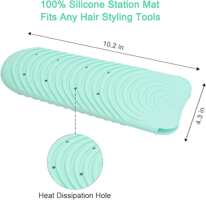 Heat Resistant Mat for Curling Iron, Silicone Flat Iron Mat & Holder for Counter, Portable Travel Curling Iron Mat & Pocket for Hot Hair Styling Tools