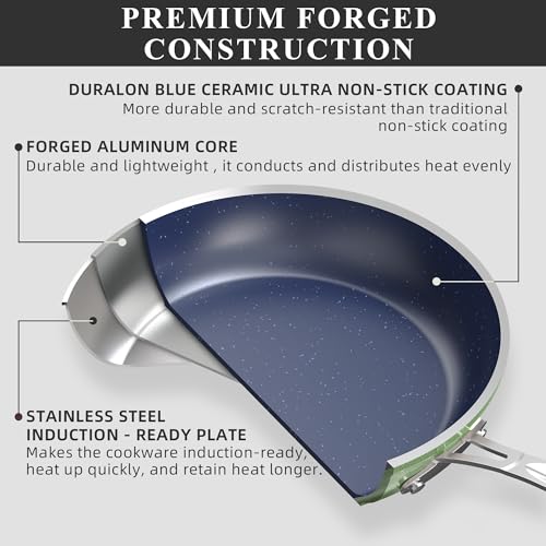 Healthy Duralon Blue Ceramic Nonstick Cookware Set (Metallic Pistachio Green / 12pc Set)