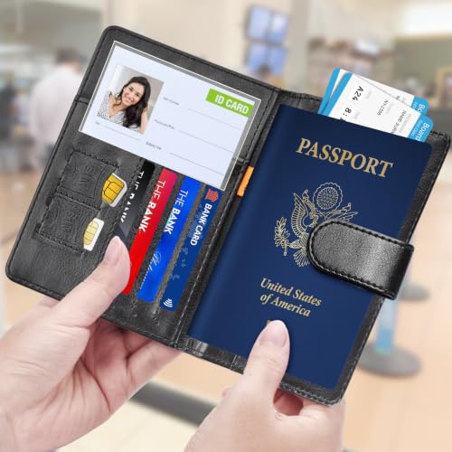 Passport Holder for Travel Essentials (B-Black + Dark Blue / Upgraded)