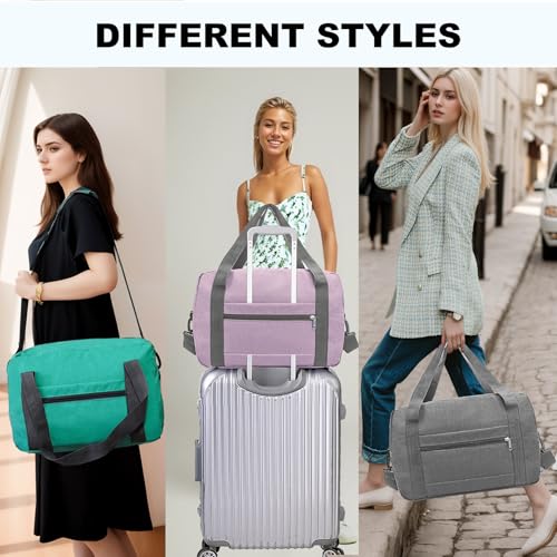 Foldable Carry on Luggage Bag 22x14x9 Personal Item Bag for Airplanes Travel Duffel Bag for Women and Men (Purple / 40L)
