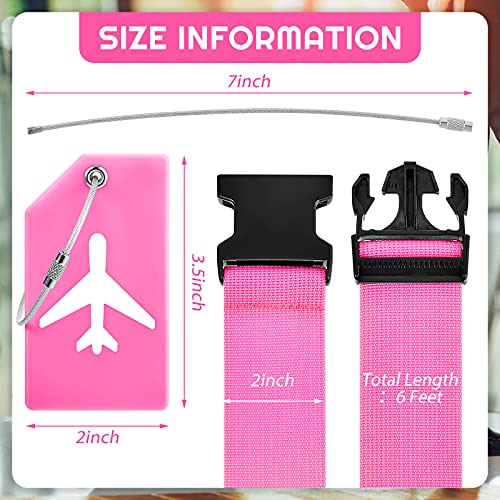 8 Pcs Luggage Straps Suitcase Tags Set for TSA Approved (Pink / Airplane)