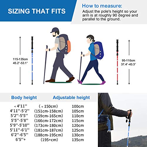 Lightweight Collapsible Trekking Poles Folding Hiking Sticks (Blue 115-135cm)