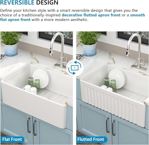 33"x18" White Farmhouse Kitchen Sink (33"x18"x10" / White)