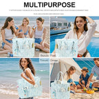 Waterproof Beach Tote Pool Bags for Women Ladies Extra Large Gym Tote Carry On Bag With Wet Compartment for Weekender Travel (Blue Floral 201)
