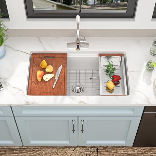 33"x19" White Undermount Sink Ledge Workstaion (33"x19"x10" / White)