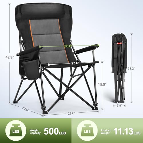 Oversized Camping Chairs High Back Heavy Duty Lawn Chair 500LBS (Black / Single Pack)