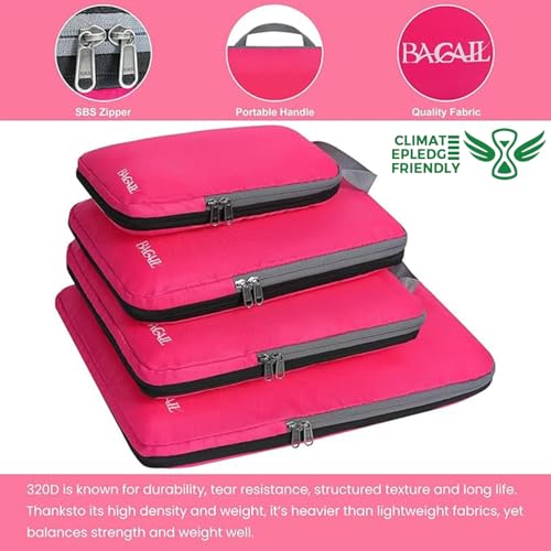 4 Set/6 Set/8 Set Compression Packing Cubes Travel Accessories Expandable Packing Organizers (Cloth Pattern, 4-Fuchsia) (4-Fuchsia / Cloth Pattern)