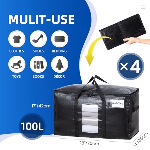 4 Pack Black Extra Large Moving Bags (Black / 4 Large)