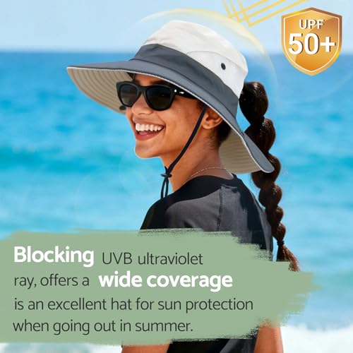 Ponytail Sun Hats for Women UPF 50+ Pink (One Size / Pink/Grey(ponytail Hole))