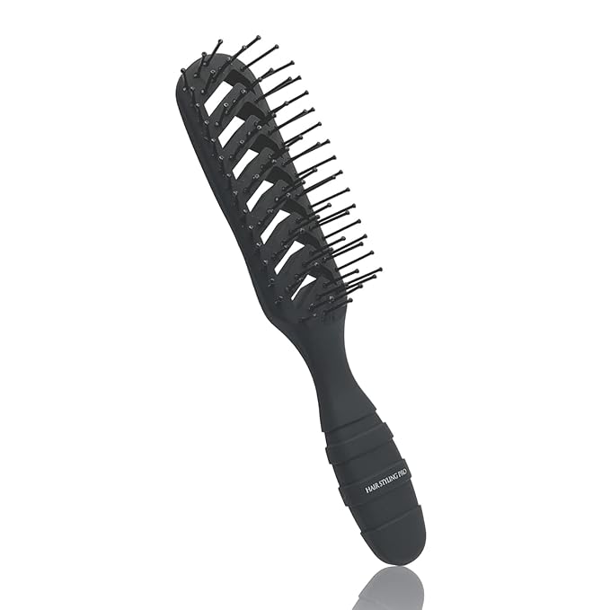 VESS Hair Styling Pro Skeleton Brush-Matte Black-7 Row Nylon Brush, SPR-1200, Made in Japan