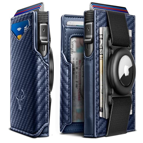 Men Leather Wallet for AirTag (Purplish Blue3428)