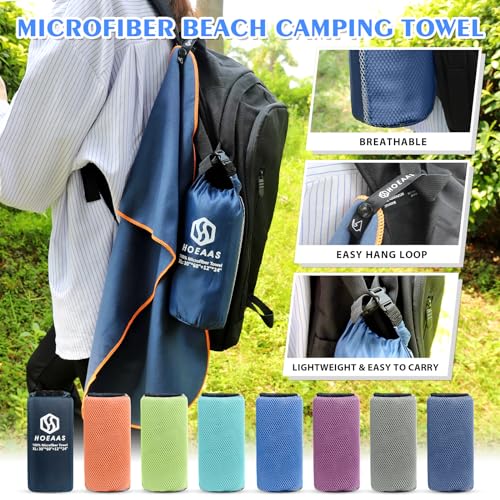 2 Pack Microfiber Camping Towels (Navy Blue / XXL: 72" x 32"+24" x 12")