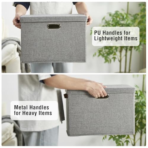 15" Fabric Storage Box with Lids (Gray / Medium-3 Pack)
