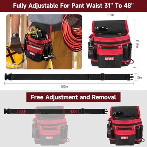 Tool Belt,14-Pockets Tool Belts for Men with Magnetic Tool Pouch (Black&red)
