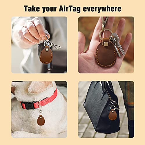 Genuine Leather AirTag Holder Compatible with Apple AirTag 2nd Gen & 1st Gen (Grey)