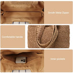 Straw Beach Bags for Women Straw Woven Beach Tote Bag Casual Boho Large Shoulder Handbags Purse for Vacation Holiday Picnic (E Khaki)