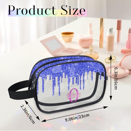 Personalized Clear Makeup Bag with Name (Royal Blue)