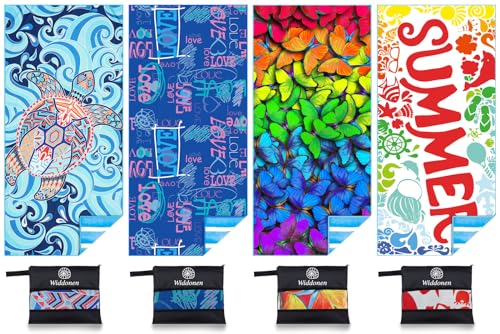 Microfiber Beach Towel (4 Pack Turtle Words Butterfly / 32x71 inch)