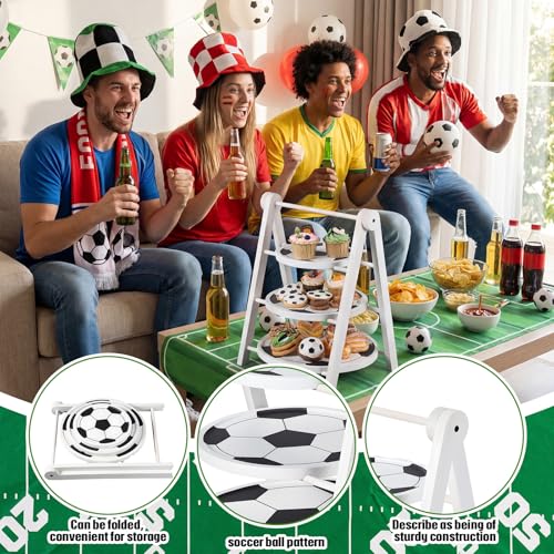 3 Tier Soccer Ball Serving Trays Wooden Shaped Soccer Stand Platters 12'' 10'' 8'' Round Charcuterie Plate Board Reusable Party Serving Plate for Game Tailgate Party Supplies (Soccer)