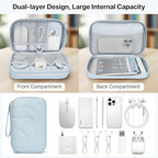 Tech Pouch Lightweight Electronics Organizer Travel Case (Wavy Pattern-Light Blue / L)
