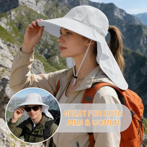 Sun Hat for Men Women with Neck Flap (6 3/4-6 7/8 / 1pack-white)