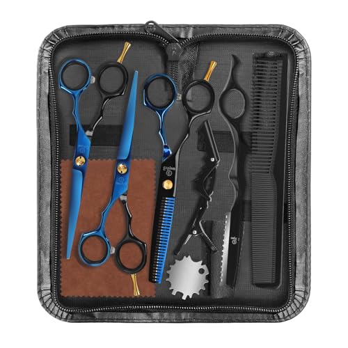 ETHTXE Professional Hair Cutting Scissors Kit (3-scissors set / Black&blue)
