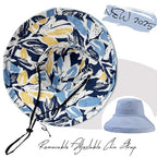 Womens Sun Hats Wide Brim Reversible Bucket Cotton Hat Packable Summer Travel Cap with Hat Clip (Medium / Blue2)