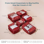 6 Pack Large Compression Packing Cubes for Travel (Burgundy 1 / 6 Pack)