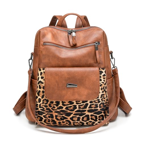 PU Leather Small Backpack Purse for Women Ladies Leopard (Leopard)