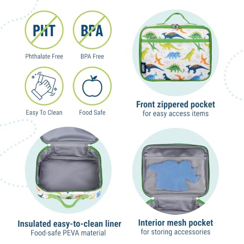 Insulated Lunch Box for Kids (9.75 x 7 x 3.25 inches / Dinosaur Adventures)