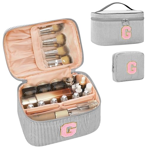 Personalized Initial Makeup Bag for Women Teen Girls (Black)