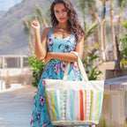 Beach Bag Waterproof Beach Tote Pool Bags for Women (Rainbow / 50L)