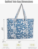 100% Cotton Quilted Tote Bag For Women (Summerday Blue Floral Print)